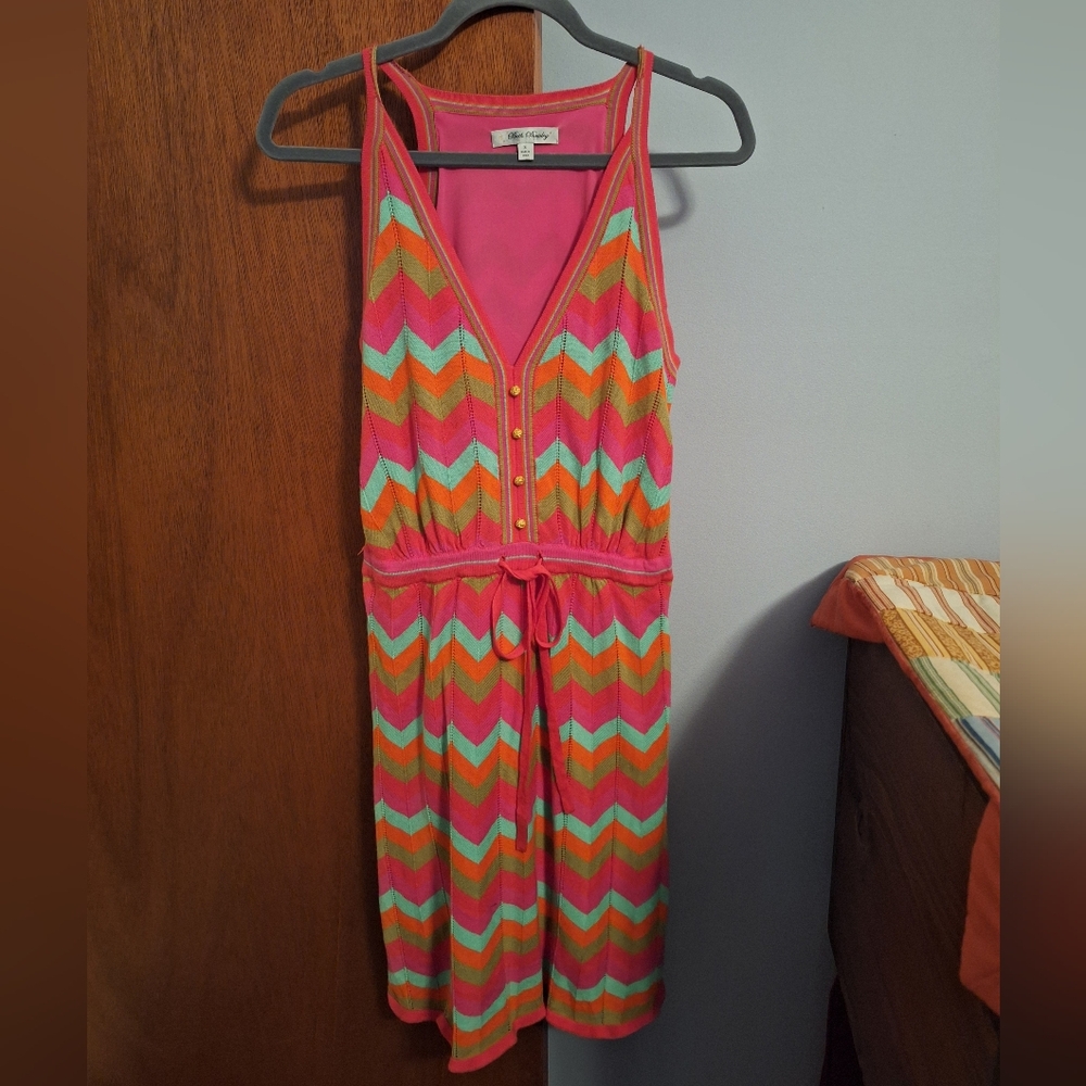 Final Price* Beth Bowley-Anthropologie Colorful Chevron Midi Lined Dress Size S